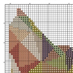 May include: A geometric cross-stitch pattern of a cat, featuring a grid with various symbols and color blocks. The design includes the text "Geometric cat cross stitch pattern" at the top of the image. The pattern is on page 1.