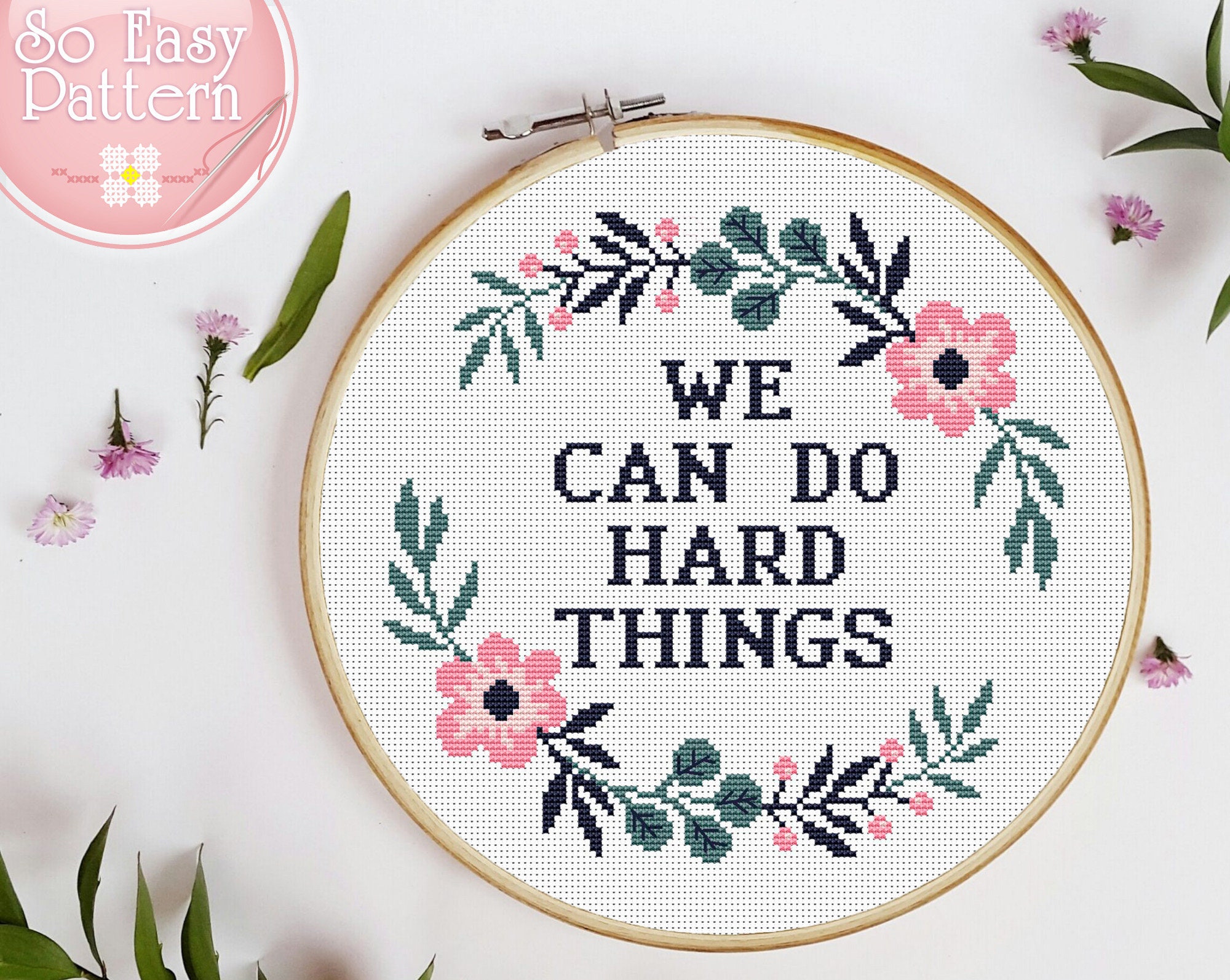 Subversive cross stitch We Can Do Hard Things Funny Cross stitch PDF pattern Quote xstitch chart Modern Beginner cross stitching pattern