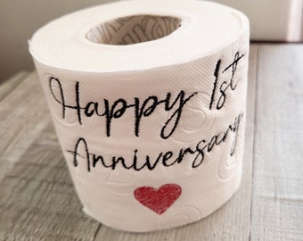 1st anniversary gift, Embroidered toilet paper, Anniversary toilet roll, wedding  joke present