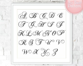 Kreuzstich Buchstaben, Kreuzstich Alphabet Muster, Kreuzstich Schrift, Kalligraphie Schrift Buchstaben Kreuzstich, DIY Kreuzstich PDF Muster