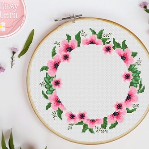 Flower Border Cross Stitch Pattern PDf Floral Wreath cross Flowers Counted cross stitch Modern Floral Needlepoint Design Cross Stitch Design