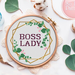 Boss Lady Subversive cross stitch Pattern Funny Cross stitch PDF Quote cross stitch design Modern xstitch chart Easy Needlepoint patterns