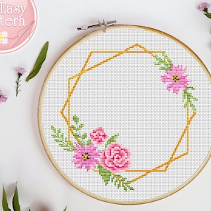 Floral Wreath cross stitch pattern PDF Flower cross stitch Modern Xstitch chart Floral Needlepoint Design Counter Cross Stitch Flowers