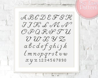 Kreuzstich Buchstaben, Kreuzstich Alphabet Muster, Kalligraphie Schrift Buchstaben, Handgezeichnetes Alphabet Kreuzstich, moderne Kreuzstich Schrift