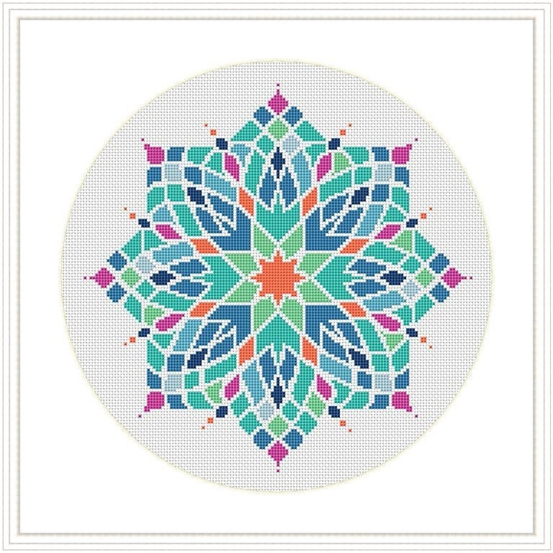 Mandala Cross Stitch Modern Cross Stitch Mandala Rainbow Etsy