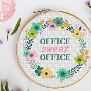 Office Sweet Office Funny Cross stitch Quote cross stitch Funny office decor Subversive cross stitch Pattern PDF Floral wreath cross stitch