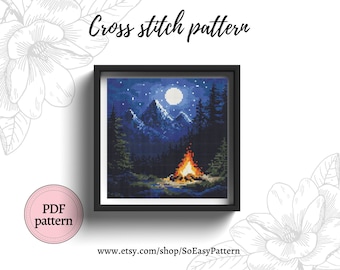 Camping Kreuzstich PDF Stickmuster Natur Kreuzstichmuster Adventure Kreuzstich Stickmuster Gebirge Landschaft Stickmuster Pdf