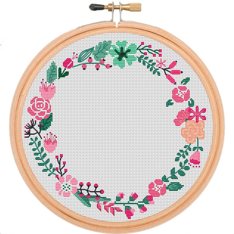 Floral Wreath cross stitch pattern PDF Flower cross stitch | Etsy