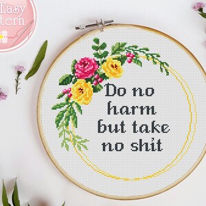 Do No Harm but Take No Shit. Adult Starter Cross Stitch Kit for