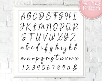 Kreuzstich Buchstaben, Kreuzstich Alphabet Muster, Kalligraphie Schrift Buchstaben, Handgezeichnetes Alphabet Kreuzstich, moderne Kreuzstich Schrift