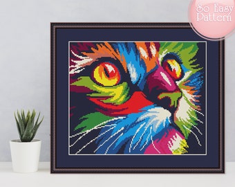 Rainbow Cat Cross Stitch Pattern Modern cross stitch PDF Pattern Kitten Counted Cross Stitch Design Xstitch animals Easy cross stitch