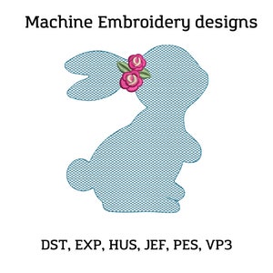 Easter Bunny with Flower Design Machine Embroidery, Rabbit Silhouette Decorative stitching, Floral Rabbit Embroidery, Cute Bunny Design