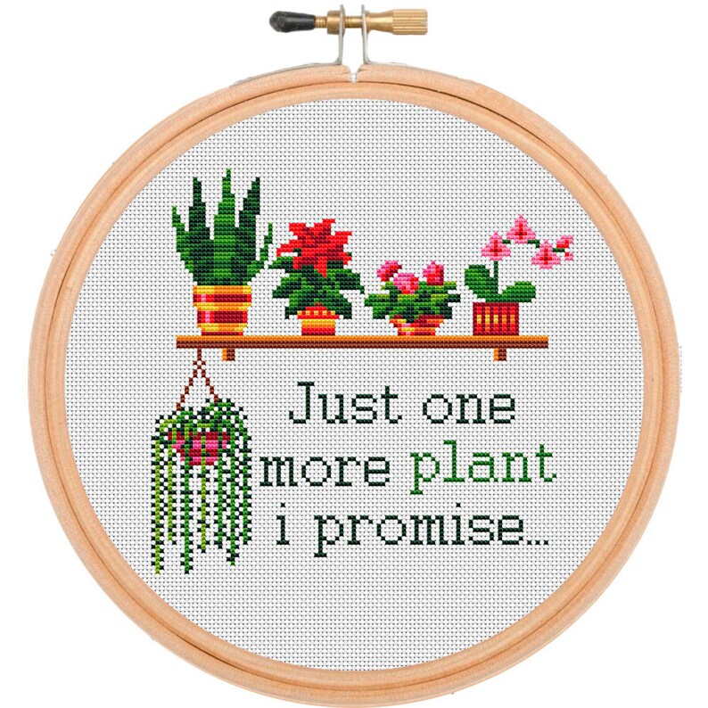 Floral cross stitch Kit Just one more plant Funny Quote House plants cross stitch Modern Cross Stitch Kit Succulent Cactus Plant Embroidery
