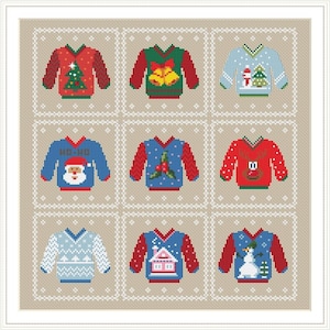 Set of 9 Holiday decor Cross stitch PDF pattern, Christmas Decoration Cross stitch pattern, Christmas ornament xstitch Easy cross stitcing