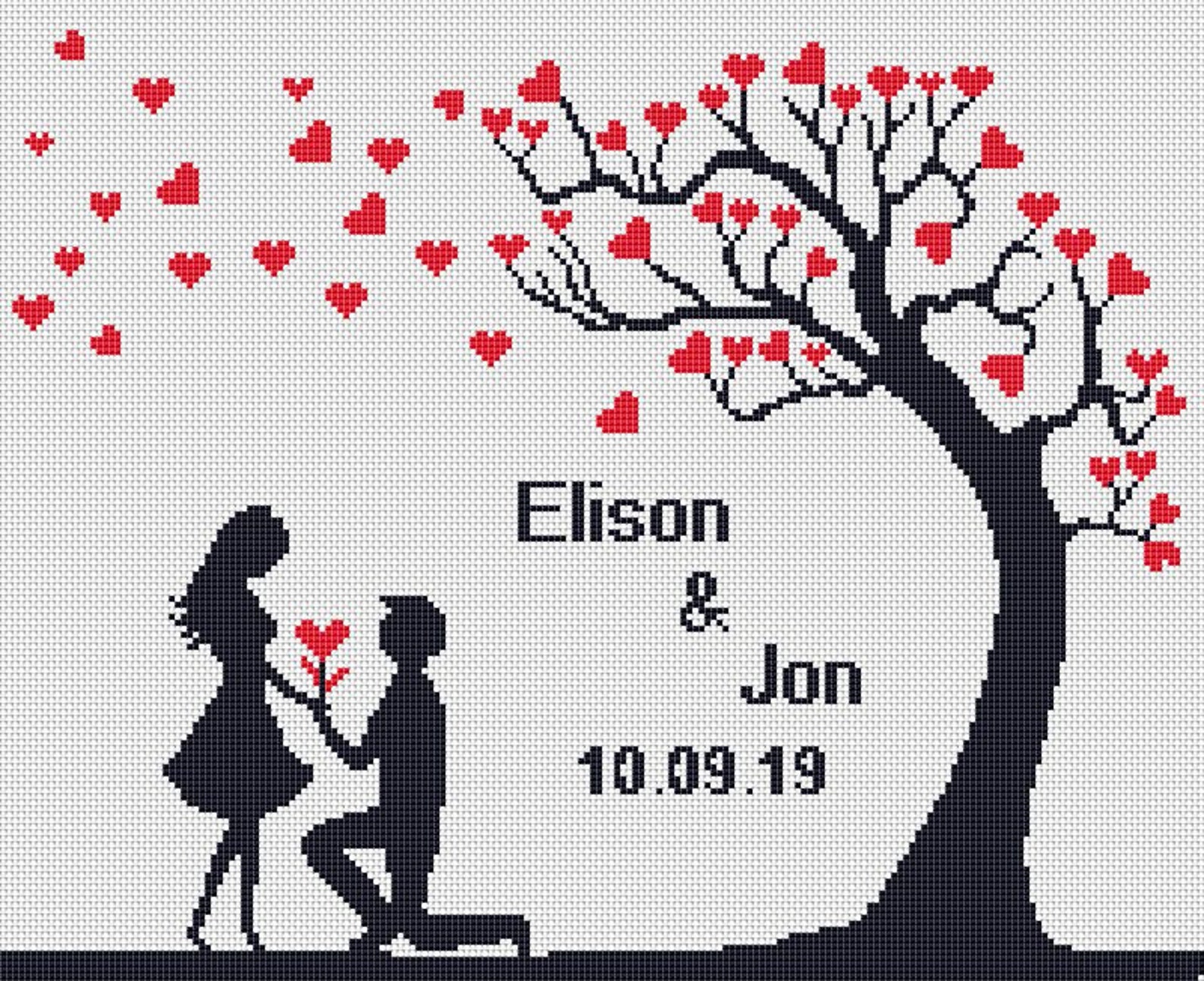 Cross Stitch Pattern Wedding Personalized Love Tree Wedding Etsy