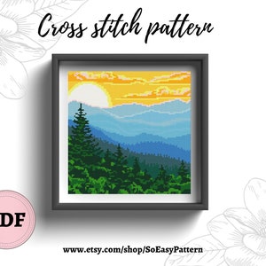 Nature Counted Cross Stitch chart Great Smoky Mountains national park Cross Stitch Design Landscape Modern Cross Stitch PDF pattern