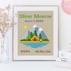 Baby birth Announcement Counted cross stitch, Modern cross stitch chart, Baby shower gift DIY, Digital cross stitch, Cross stitch design