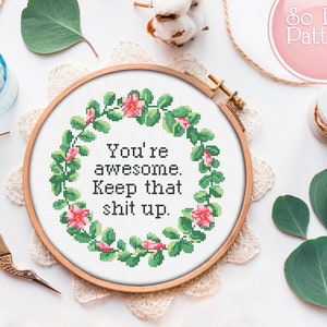 Quote cross stitch pattern You're awesome Subversive xstitch chart Feminist Cross Stitching Snarky cross stitch Sassy cross stitch Pdf