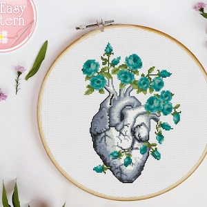 Anatomical Heart cross stitch pattern, Cross Stitch Pattern Pdf, Medical Needlepoint, Human Heart cross stitch, Anatomy Xstitch Chart