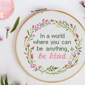 Subversive Cross stitch pattern Be Kind Modern Cross Stitch chart Funny Cross Stitch PDF Quote xstitch pattern Snarky cross stitching