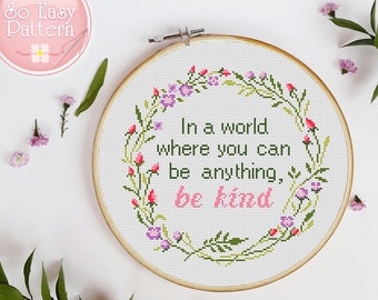 Subversief kruissteekpatroon Be Kind Moderne kruissteekkaart grappige kruissteek PDF Quote xstitch-patroon Snarky kruissteek