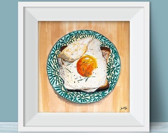 Print of Acrylic and Watercolor Painting Breakfast Series- Sunny Side Up Egg on Toast