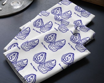 Bon Appétit Oysters Cloth Napkin set of 4- navy blue and white