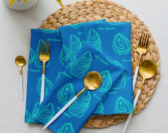 Bon Appétit Oysters Cloth Napkin set of 4- blue