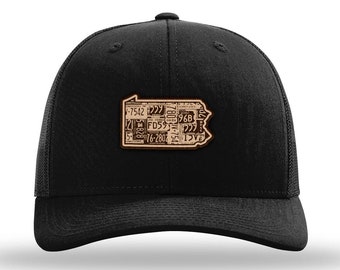 Pennsylvania Black Classic Trucker Cap (Vintage Collection) | Genuine Leather Patch | State Outline | Adjustable Snapback | Mesh Hat