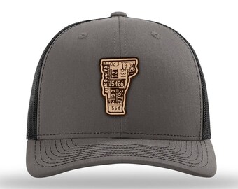 Vermont Charcoal Classic Trucker Cap (Vintage Collection) | Genuine Leather Patch | State Outline | Adjustable Snapback | Mesh Hat