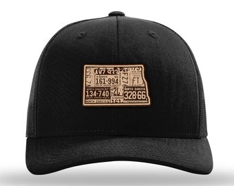 North Dakota Black Classic Trucker Cap (Vintage Collection) | Genuine Leather Patch | State Outline | Adjustable Snapback | Mesh Hat