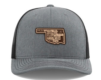 Oklahoma Heather Gray Classic Trucker Cap (Vintage Collection) | Genuine Leather Patch | State Outline | Adjustable Snapback | Mesh Hat