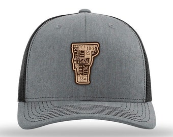 Vermont Heather Gray Classic Trucker Cap (Vintage Collection) | Genuine Leather Patch | State Outline | Adjustable Snapback | Mesh Hat