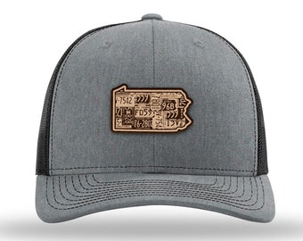 Pennsylvania Heather Gray Classic Trucker Cap (Vintage Collection) | Genuine Leather Patch | State Outline | Adjustable Snapback | Mesh Hat