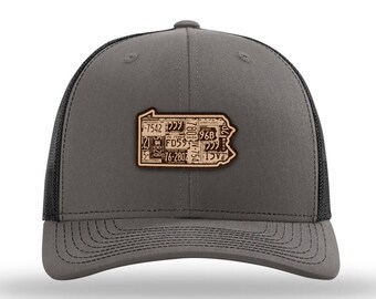 Pennsylvania Charcoal Classic Trucker Cap (Vintage Collection) | Genuine Leather Patch | State Outline | Adjustable Snapback | Mesh Hat