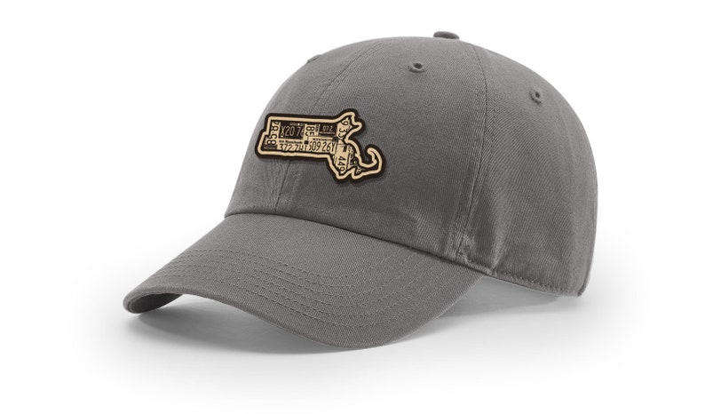 Vintage Design | Leather Patch Massachusetts Outline adjustable hat MA Hat Vintage License Plate Design Massachusetts Black Dad Cap