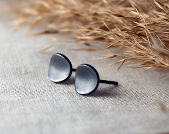 Contemporary Sterling Silver Earrings | Minimalist Curved Design with Modern Oxidized Finish