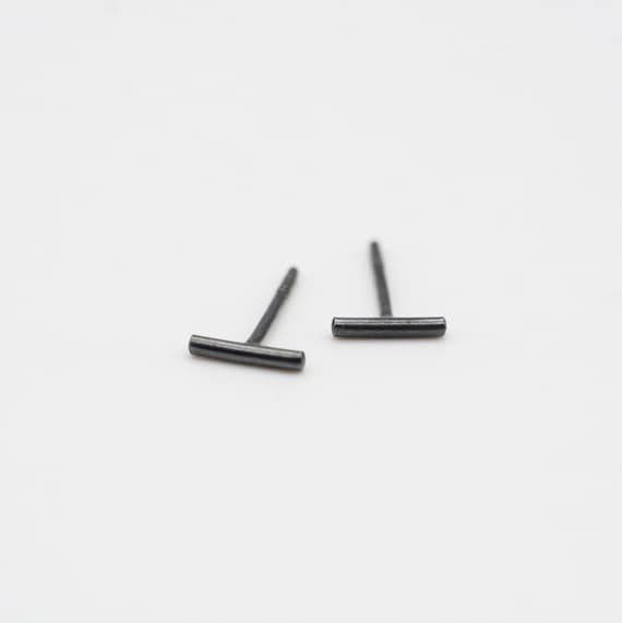 Silver Bar Earrings | Line Stud Earrings in Black Oxidized Silver | Minimalist Bar Earrings Perfect for Everyday Wear and Multiple Piercings