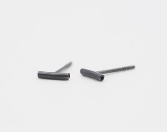 Oorknopjes geoxideerd sterlingzilver | Uniseks oorbellen hout