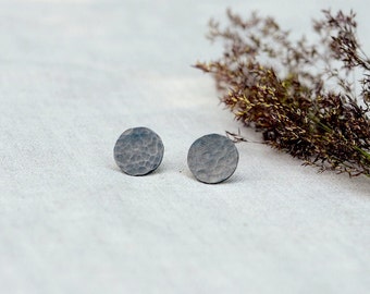 Black Textured Studs 1.1 cm | Big Round Stud Earrings | Modern Silver Studs | Large Earrings | Oxidized Jewellery | Sterling Silver Jewelry