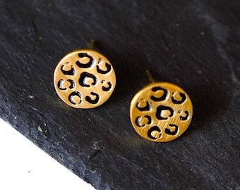 Pendientes placa leopardo plata de ley 925 chapados en oro de 18 k y esmaltados