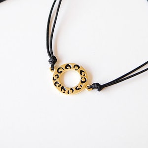 Leopard small circle bracelet, enameled 18k gold plated sterling silver