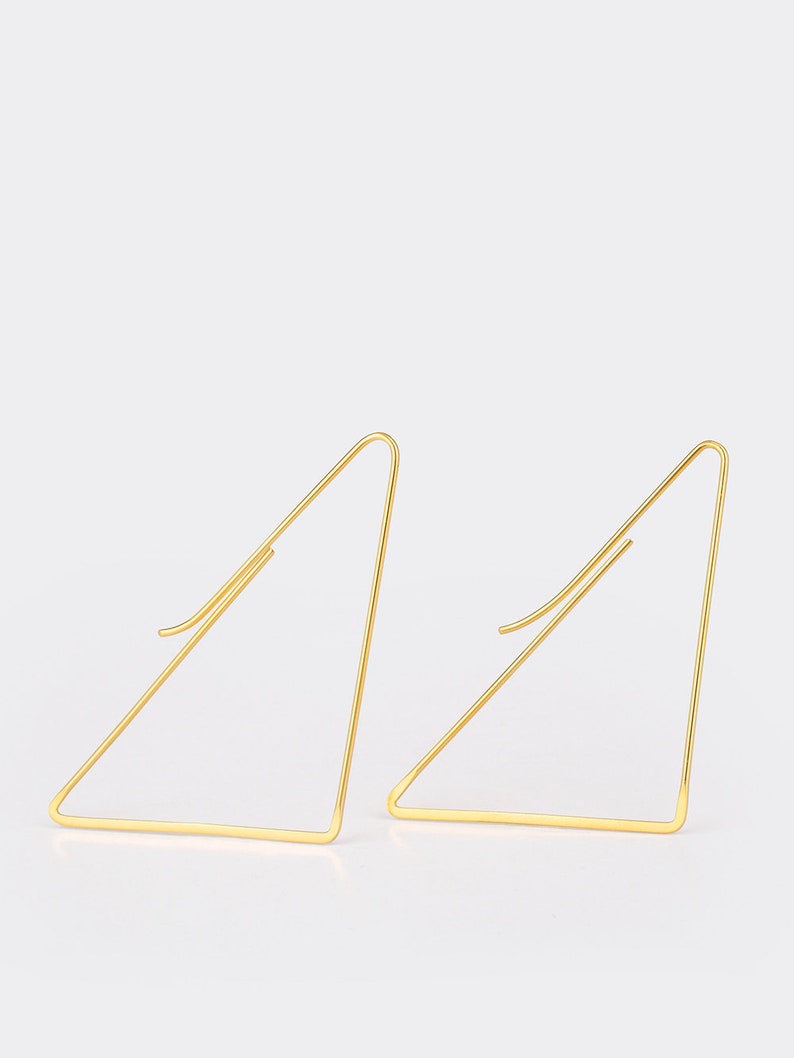 Sterling Silver long thread triangle earrings image 3