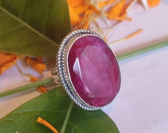 Ruby Ring Sterling Silver Dainty Ring July Birthstone Propose Ring Ruby Jewelry Oval Ring Ruby Silver Ring Anniversary Ring Statement Ring