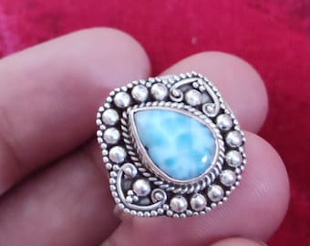 Larimar Ring Sterling Silver Precious Stone Ring Dominican Larimar Elegant Ring Artisan Designer Ring Bridesmaid Gift For Her Statement Ring