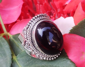 Black Onyx Ring, 925 Silver Statement Ring, Boho Ring, Anniversary Ring, Onyx Jewelry, Fantasy Ring, Designer Ring, Modern Ring,Vintage Ring