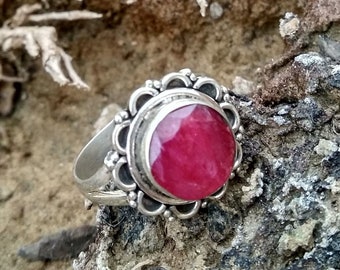 Ruby Ring Sterling Silver Dainty Ring July Birthstone Propose Ring Ruby Jewelry Floral Ring Ruby Silver Ring Eternity Ring Birthstone Ring