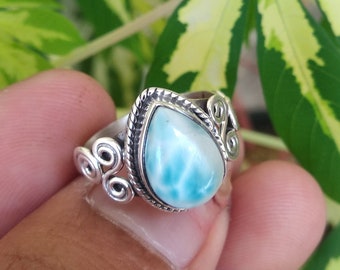 Larimar Ring Sterling Silver Precious Stone Ring Dominican Larimar Elegant Ring Artisan Designer Ring Bridesmaid Gift For Her Statement Ring