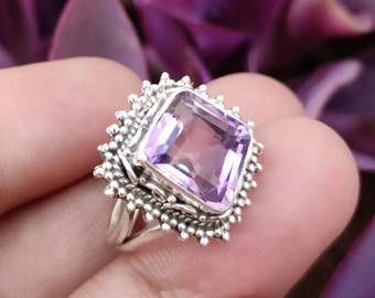 Natural Amethyst Ring Sterling Silver Statement Ring February Birthday Vintage Ring Purple Ring Unique Gift Her Boho Ring One Of Kind Ring