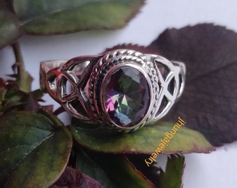 Mystic Topaz Ring, Rainbow Topaz Silver Ring, Delicate Ring, Vintage Ring, Outstanding Ring, Boho Ring, Promise Ring, Statement Ring Gift